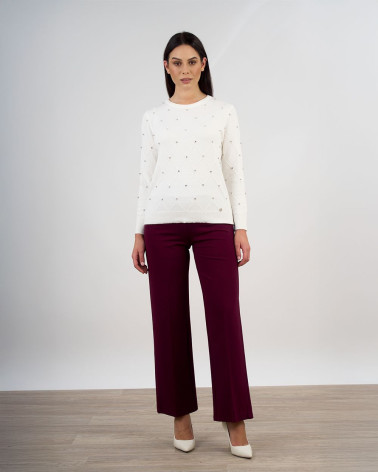 Maglia con trama a rombi e applicazioni gioiello