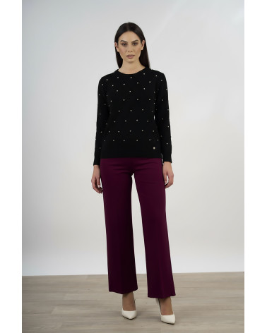 Maglia con trama a rombi e applicazioni gioiello