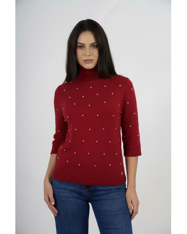 Maglia con trama a rombi e applicazioni gioiello