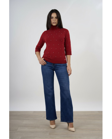 Maglia con trama a rombi e applicazioni gioiello