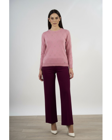 Maglia con trama a rombi e applicazioni gioiello