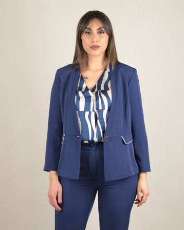 Giacca blu in cady con profili a contrasto