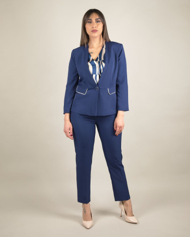 Giacca blu in cady con profili a contrasto