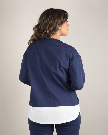 Felpa blu con perline e orlo a contrasto