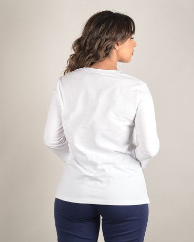 T-shirt bianca in cotone con stampa e manica 3/4