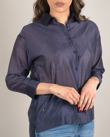 Camicia blu in organza con manica tre quarti