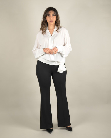 Blusa panna in georgette con nodo 