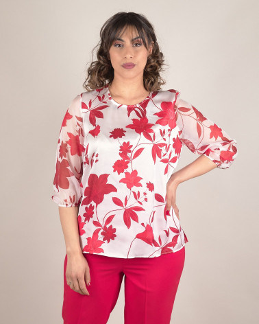 Blusa con stampa floreale e maniche a sbuffo