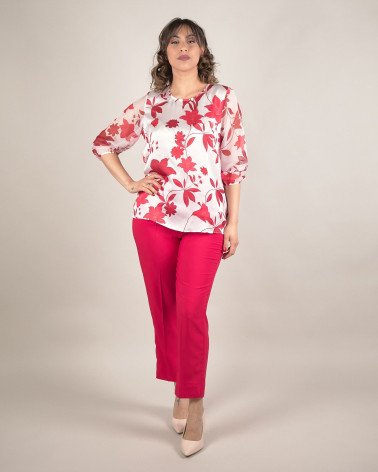 Blusa con stampa floreale e maniche a sbuffo