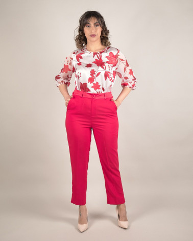 Pantaloni rossi classici con bustino in raso