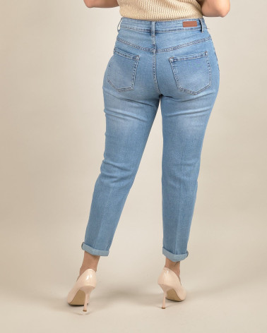 Jeans con risvolto in denim elasticizzato