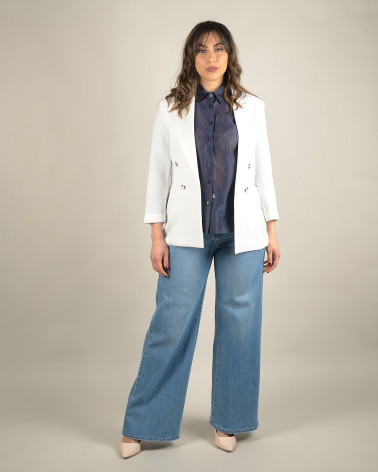 Giacca aperta in piquè panna