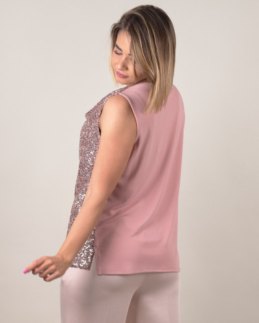 Top con paillettes e collo drappegiato