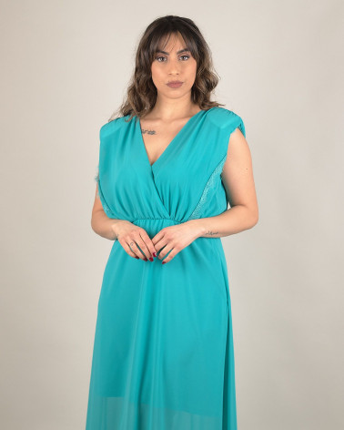 Abito lungo in chiffon con incrocio davanti