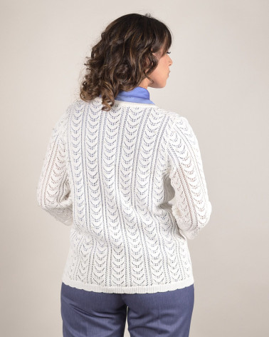 Cardigan traforato girocollo con perle