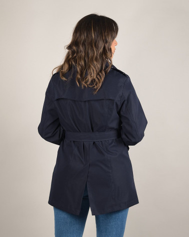 Trench midi blu doppiopetto con cintura