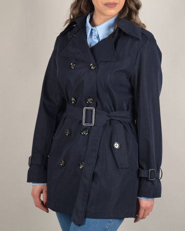 Trench midi blu doppiopetto con cintura