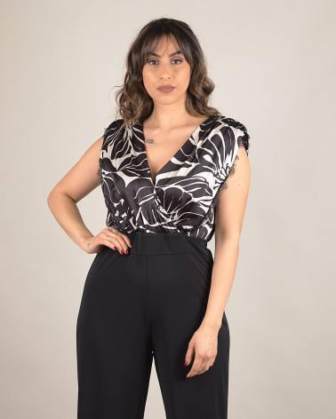 Tuta palazzo in fantasia e pizzo