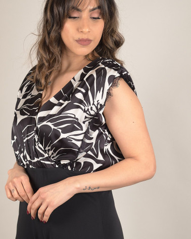 Tuta palazzo in fantasia e pizzo