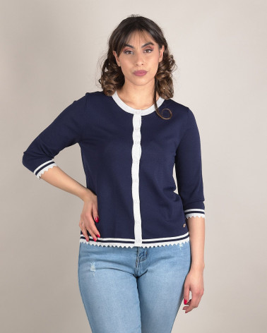 Cardigan in filo con bordi a contrasto