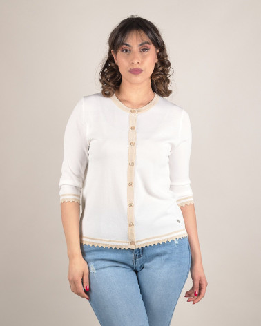 Cardigan in filo con bordi a contrasto