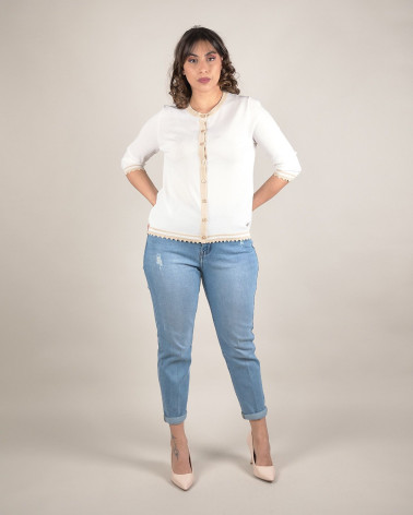 Cardigan in filo con bordi a contrasto