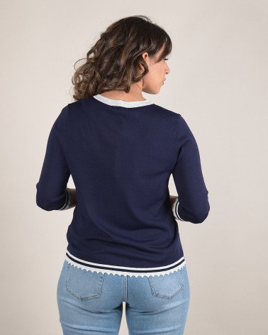 Cardigan in filo con bordi a contrasto