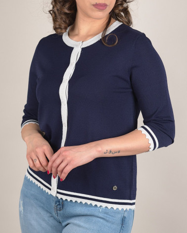 Cardigan in filo con bordi a contrasto