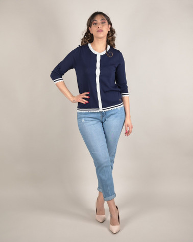 Cardigan in filo con bordi a contrasto