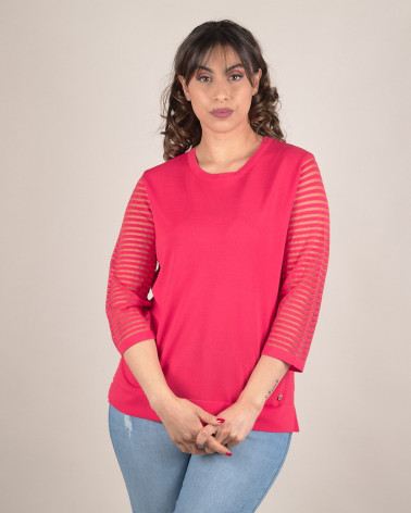 Maglia in filo con maniche a righe in tulle