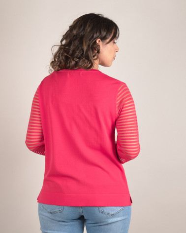 Maglia in filo con maniche a righe in tulle