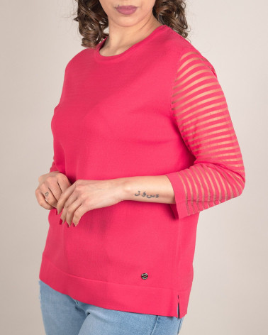 Maglia in filo con maniche a righe in tulle