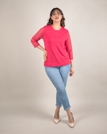 Maglia in filo con maniche a righe in tulle