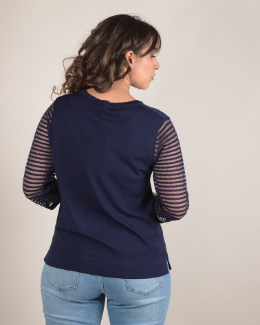 Maglia in filo con maniche a righe in tulle