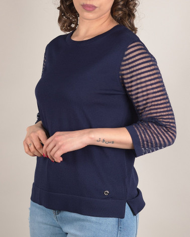 Maglia in filo con maniche a righe in tulle