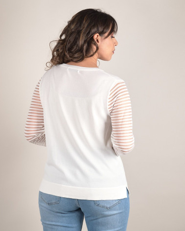 Maglia in filo con maniche a righe in tulle