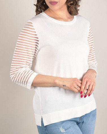 Maglia in filo con maniche a righe in tulle