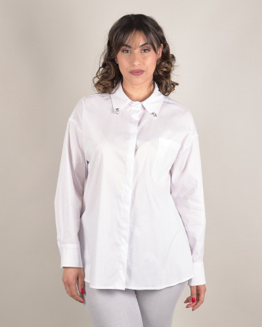 Camicia bianca in cotone con colletto gioiello
