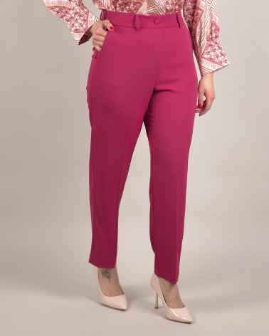 Pantaloni dritti in cady bordeaux con vita alta
