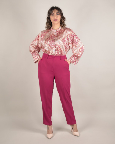Pantaloni dritti in cady bordeaux con vita alta