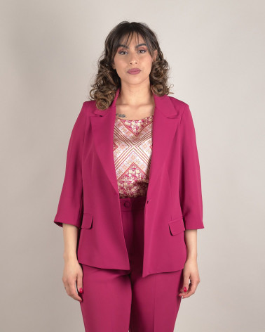 Blazer bordeaux in cady con maniche a 3/4