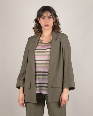 Blazer verde oliva con risvolto alle maniche