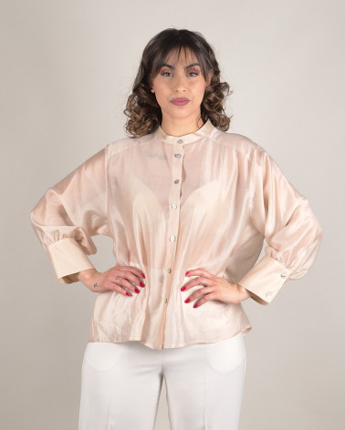 Camicia panna effetto seta con maniche voluminose