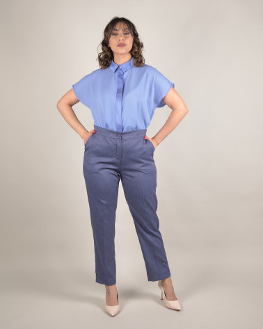 Pantaloni eleganti in chambray blu con linea dritt