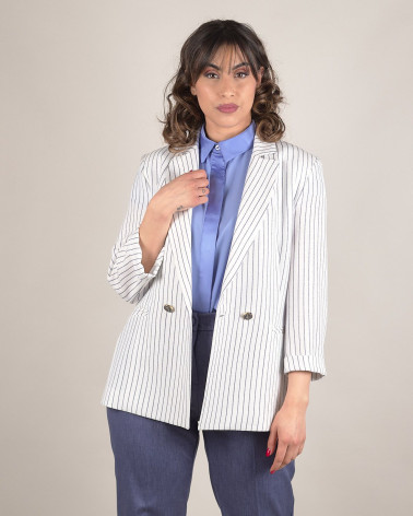 Blazer a righe bianche e blu in piquet 