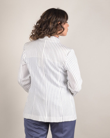 Blazer a righe bianche e blu in piquet 