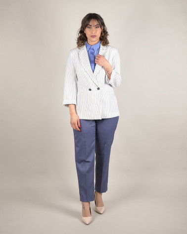 Blazer a righe bianche e blu in piquet 