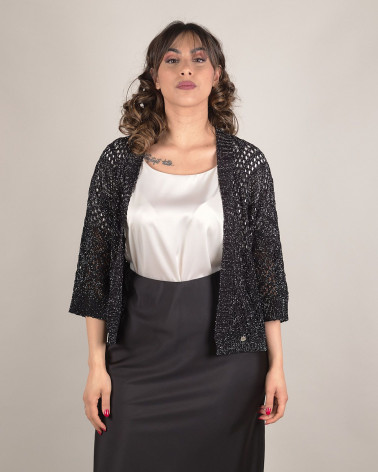 Cardigan corto traforato con filato lurex