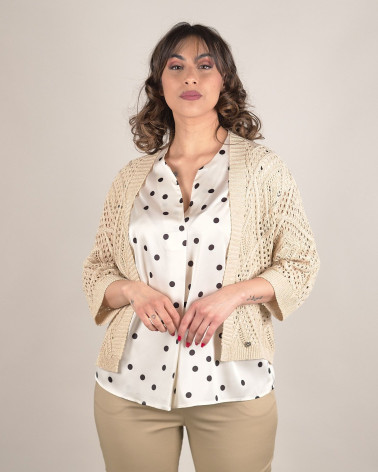 Cardigan corto traforato con filato lurex