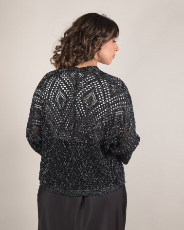 Cardigan corto traforato con filato lurex